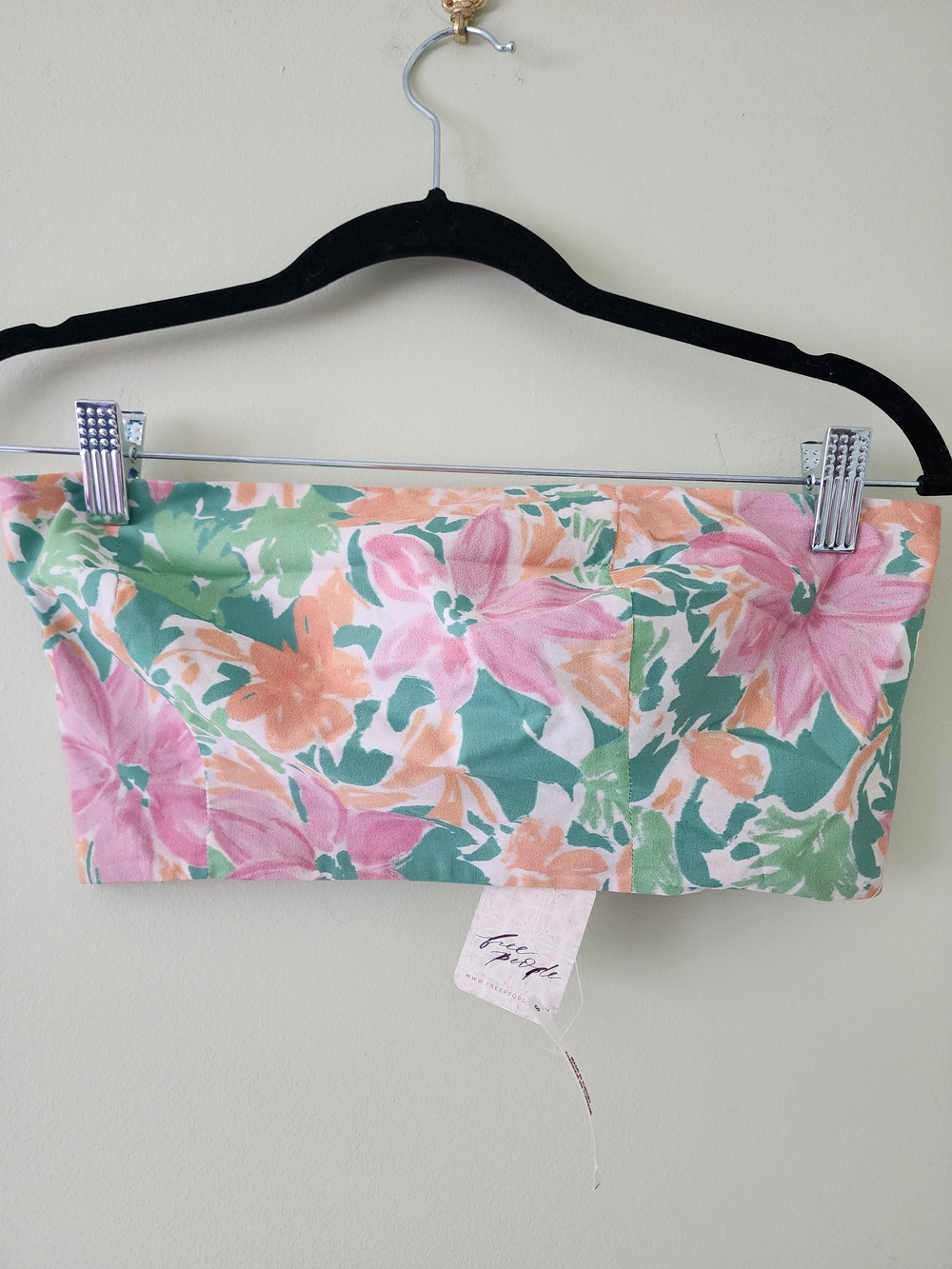 Free People Floral Strapless Crop Top in Pink, Green, Peach